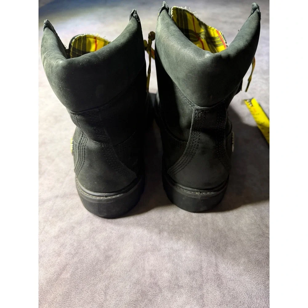 Timberland 6 Inch Premium Black Nubuck Yellow Plaid Boots Mens 10 M A28Q8
